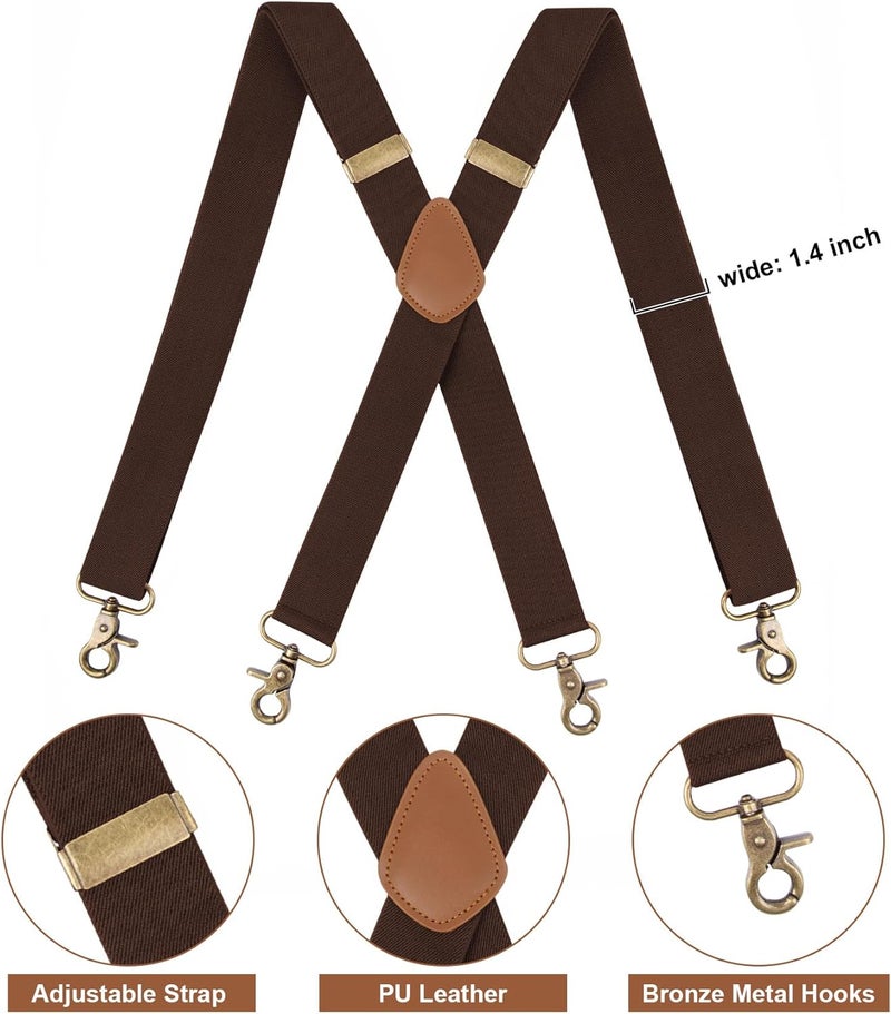 Fasker Suspenders for Men Heavy Duty 1.4 Inch Adjustable Elastic Straps X-Back Mens Suspenders - Image 3